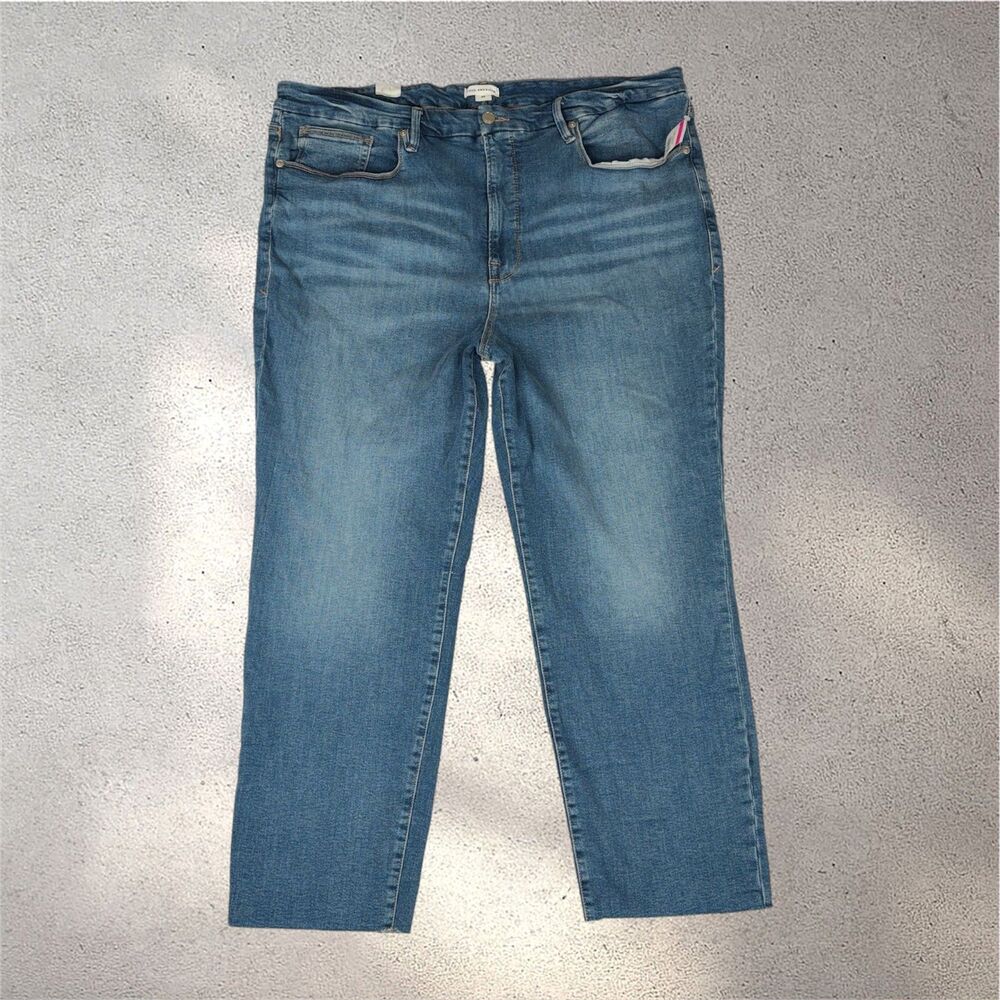 Good American Good Legs Crop Straight Jeans Women's 26 Plus High Rise Raw Hem